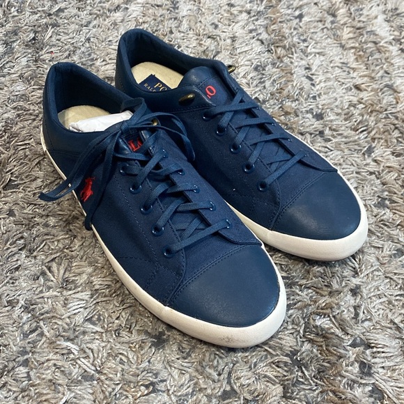NWOB Polo by Ralph Lauren navy Blue canvas Sneakers Classic Design sz 10 - Picture 2 of 14